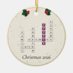 Sister Crossword Letter Tiles Holly Year Ceramic Tree Decoration