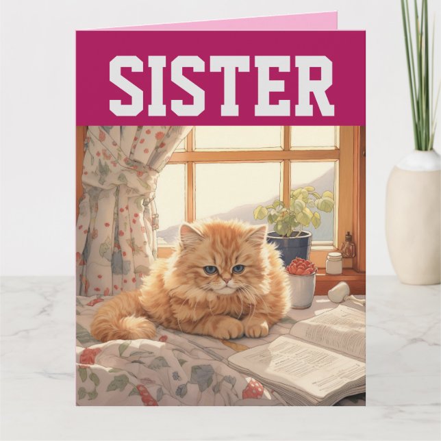 SISTER CUTE CAT BIRTHDAY BIG GREETING CARD (Front)