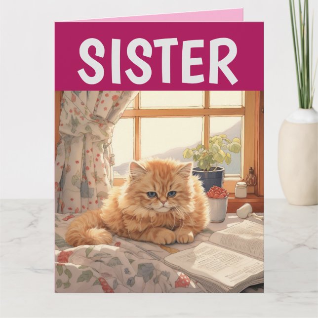 SISTER CUTE GINGER CAT BIRTHDAY GREETING CARD (Front)