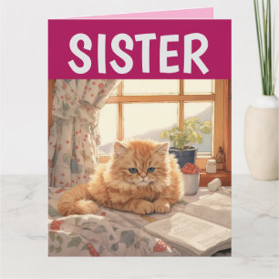 SISTER CUTE GINGER CAT BIRTHDAY GREETING CARD