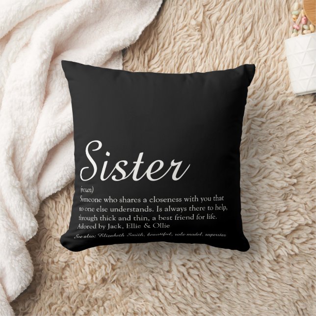 Sister Definition Chic Script Black and White Cushion (Blanket)