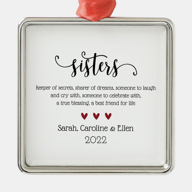 Sister Definition Custom Christmas Metal Tree Decoration (Front)