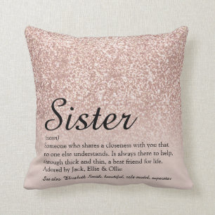Sister Definition Rose Gold Glitter Chic Script Cushion