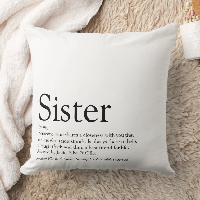 Sister Definition Saying Black and White Large Cushion (Blanket)