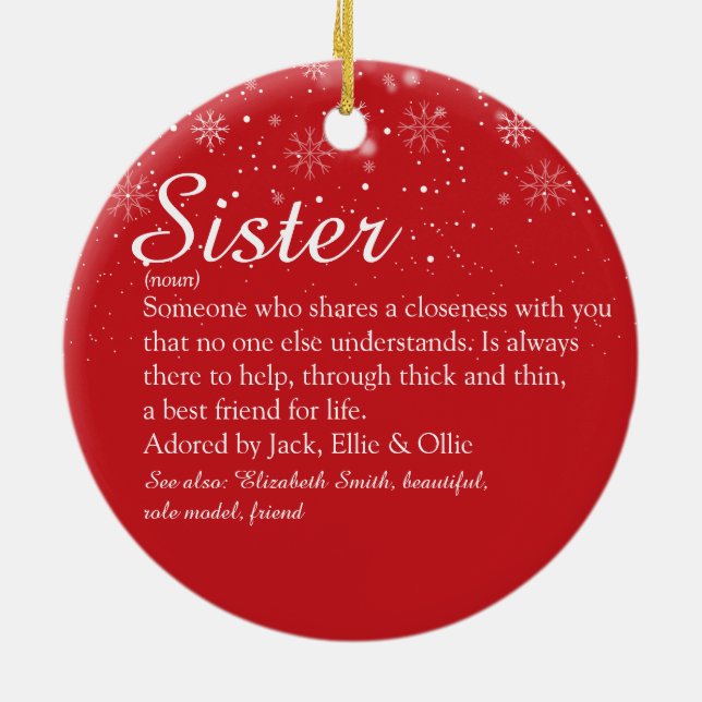 Sister Definition Snowflakes Photo Christmas Ceramic Tree Decoration (Back)