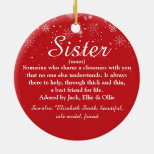 Sister Definition Snowflakes Photo Christmas Ceramic Tree Decoration