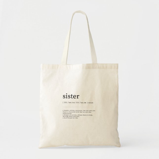 Sister Definition Wall Print Dictionary Print Tote Bag (Front)