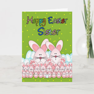 Sister Easter Card With Easter Bunnies And Eggs