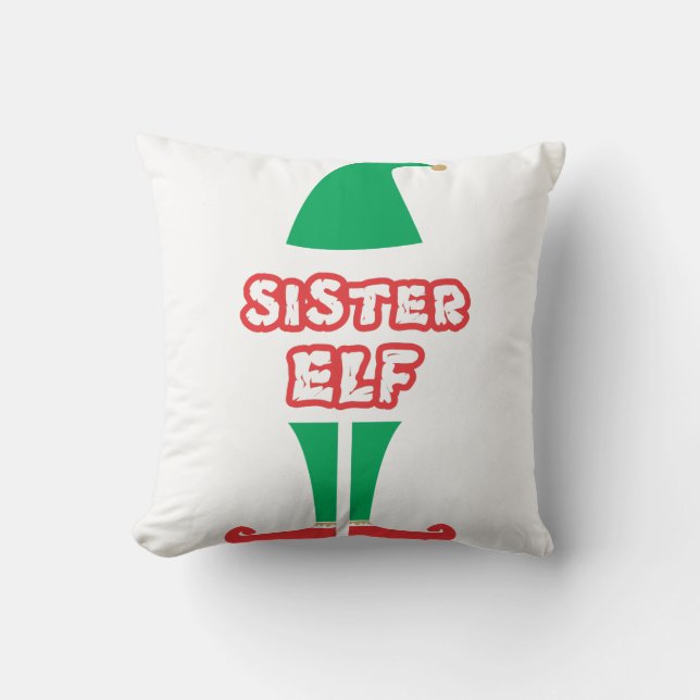 SISTER ELF FAMILY CHRISTMAS HOLIDAY SEASON CUSHION (Front)