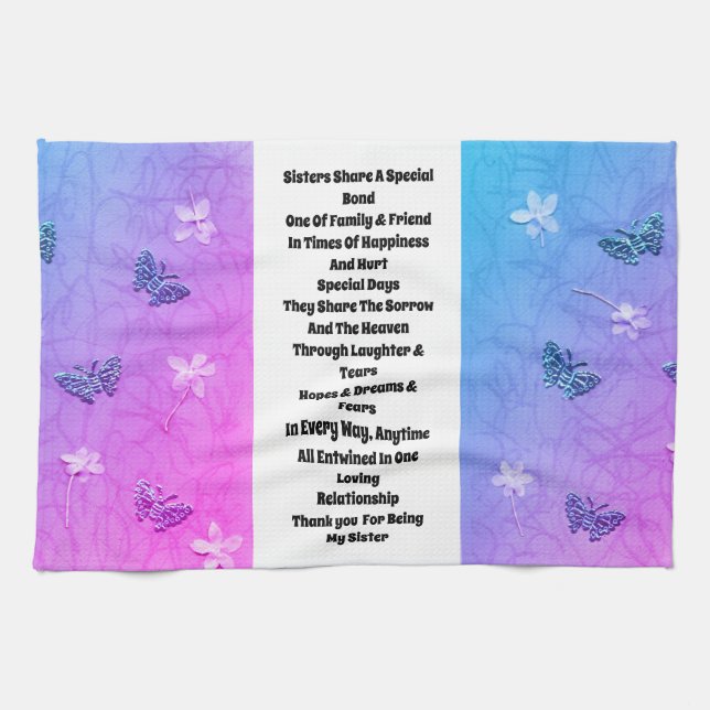 Sister Embellished Tea Towel (Horizontal)