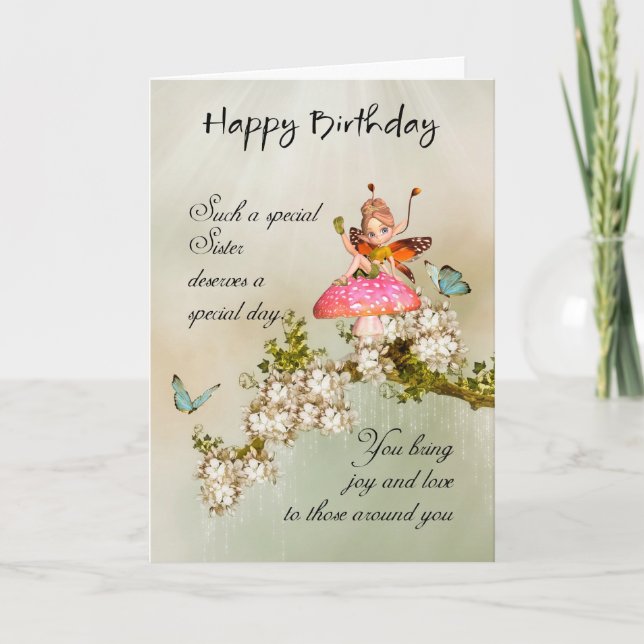 Sister Fairy Birthday Card With Blossom (Front)