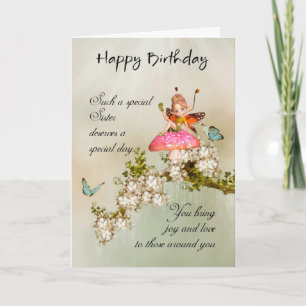 Sister Fairy Birthday Card With Blossom