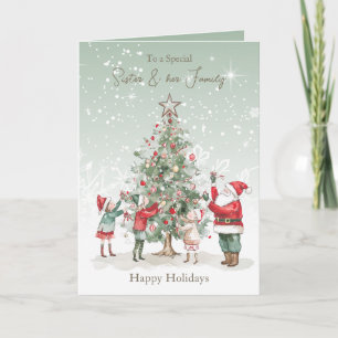 Sister Family Christmas Tree Santa Holiday Card