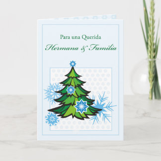 Sister & Family, Spanish, Christmas, Snowflakes Holiday Card