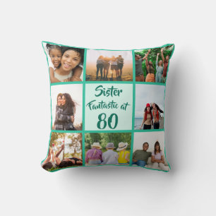 Sister fantastic at 80 birthday photo collage cushion