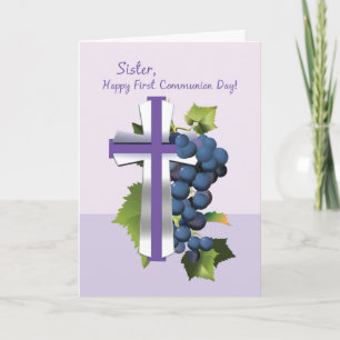 Sister First Holy Communion, Purple and Silver Cro Card