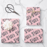 Sister Floral Wrapping Paper Flat Sheet Set of 3<br><div class="desc">Celebrate your sister or let her know how much you love her with this beautiful pink and grey floral botanical wrapping paper set!</div>