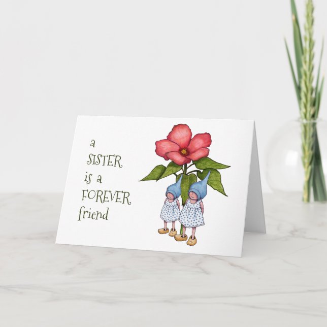 Sister Friendship, Gnomes, Fantasy Art, Flower Card (Front)