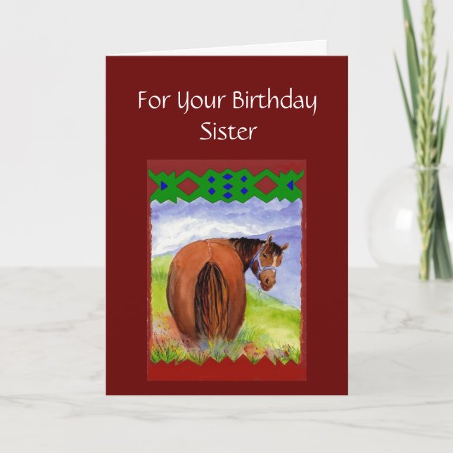 Sister Funny Birthday Wishes Horses  Diet Cake Card (Front)