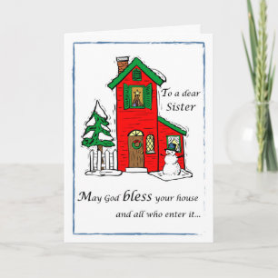 Sister, God Bless House Christmas Holiday Card