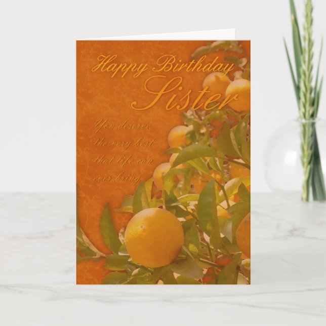 Sister Happy Birthday Spanish Orange Tree, burnt o Card (Front)