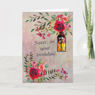 SISTER Happy Birthday with Flowers Card