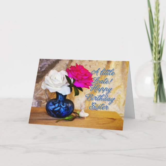 Sister, Happy Birthday with painted roses Card (Front)