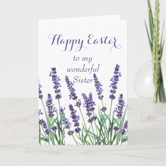 Sister Happy Easter Lavender Spring Garden Flower Holiday Card (Front)