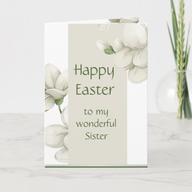 Sister Happy Easter White Flowers Floral  Holiday Card (Front)
