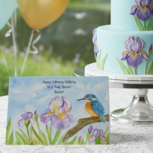 Sister Happy February Birthday Kingfisher Card