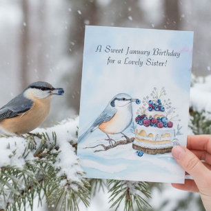 Sister Happy January Birthday Red Breasted Bird Card