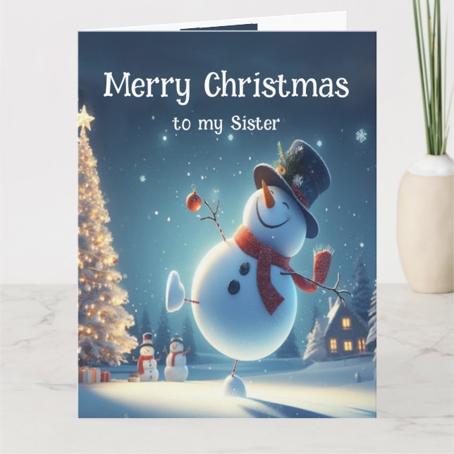 Sister Happy Snowman Hot Chocolate Christmas Card (Front)
