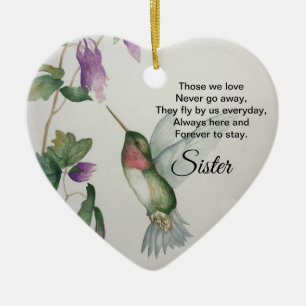 Sister Heart Memorial Never Go Away Bird Ceramic Tree Decoration