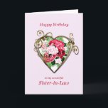 Sister-in-Law Birthday Antique Painted Roses Card<br><div class="desc">A romantic birthday card. A painting of roses is framed by an embellished golden heart. Give your sister-in-law a birthday greeting with a beautiful painting of a bouquet of roses.</div>