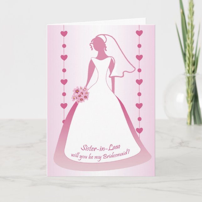 Sister-in-Law, Bridesmaid, white dress on pink Invitation (Front)