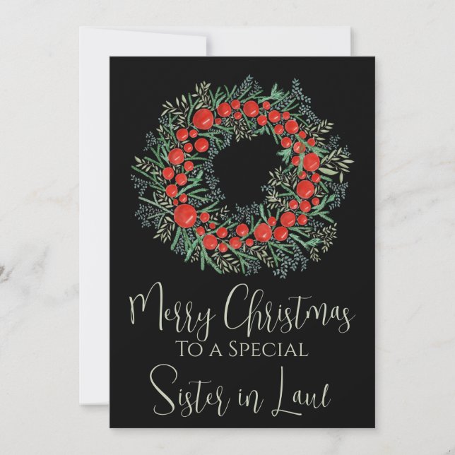Sister in Law Christmas berries wreath Holiday Card (Front)