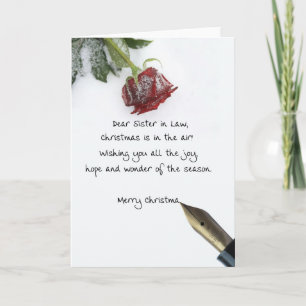 Sister in law christmas letter on snow rose paper holiday card
