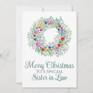 Sister in Law Colourful Christmas Wreath Holiday Card