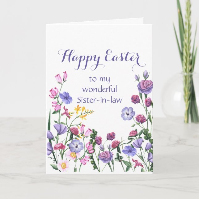 Sister-in-law Happy Easter Colourful Garden Flower Holiday Card (Front)