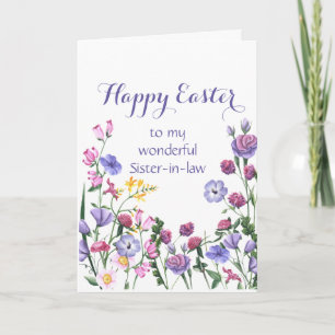 Sister-in-law Happy Easter Colourful Garden Flower Holiday Card
