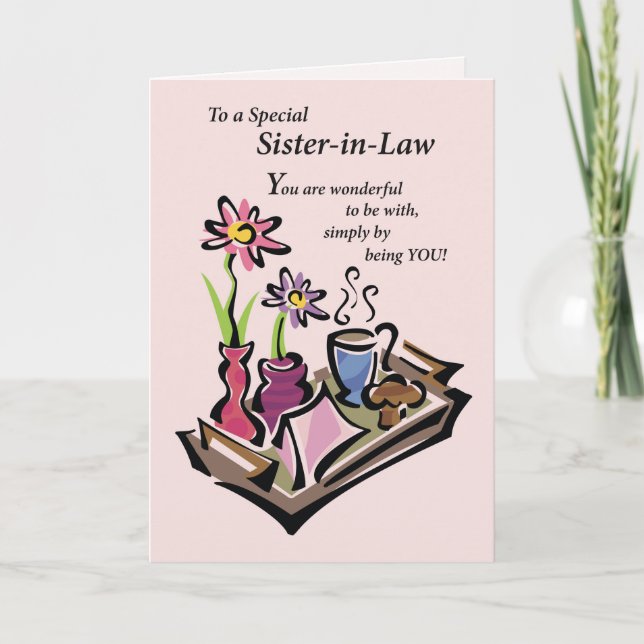 Sister-in-Law Mother’s Day, Breakfast in Bed, Pink Card (Front)