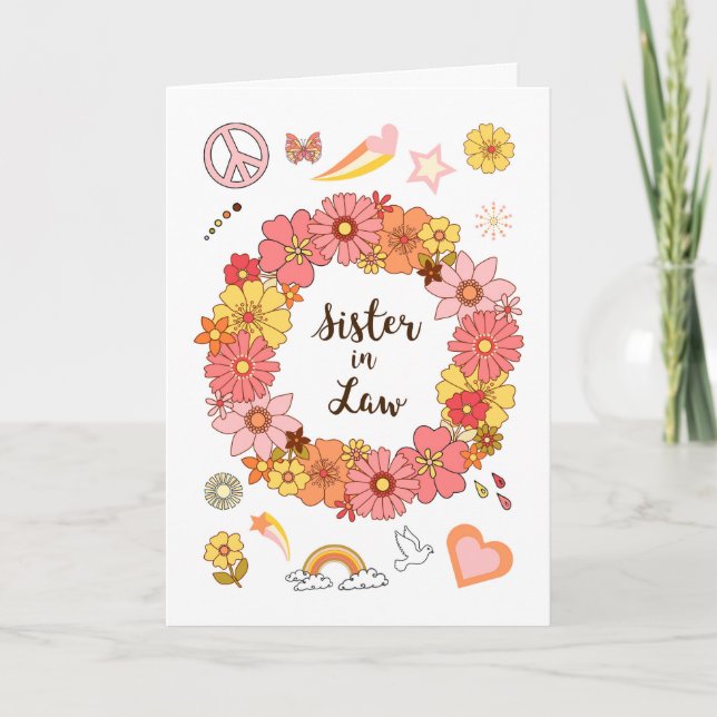 Sister in Law Mother's Day Floral Peace and Love   Card (Front)