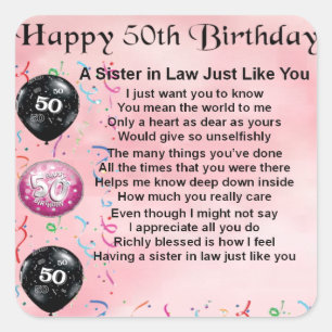 Sister in Law Poem - 50th Birthday Square Sticker