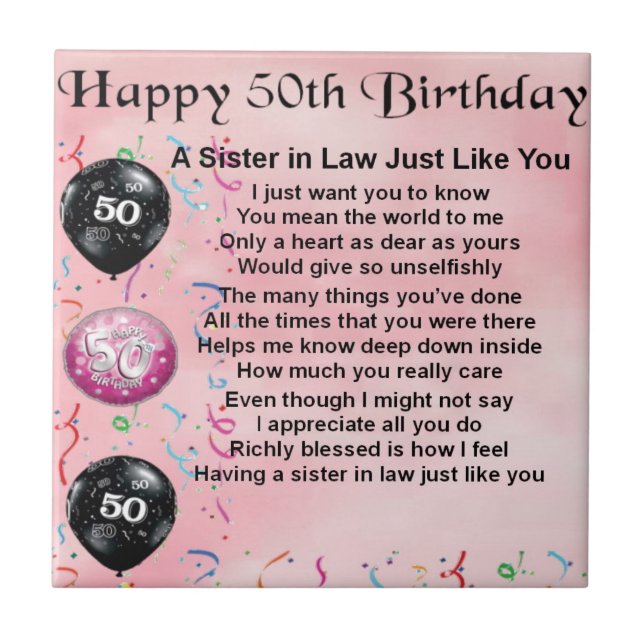 Sister in Law Poem - 50th Birthday Tile (Front)