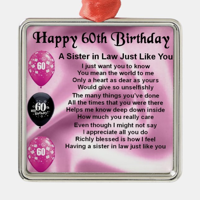 Sister in Law Poem - 60th Birthday Metal Tree Decoration (Front)
