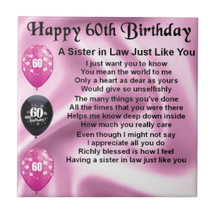 Sister in Law Poem - 60th Birthday Tile