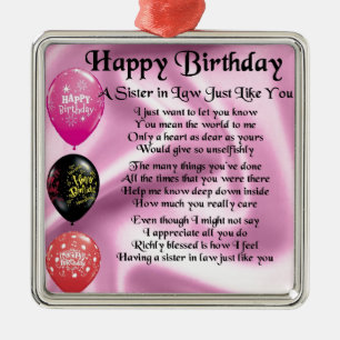 Sister in Law Poem -  Happy Birthday Design Metal Tree Decoration