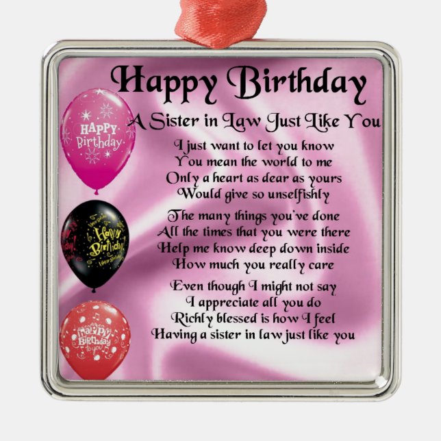 Sister in Law Poem -  Happy Birthday Design Metal Tree Decoration (Front)