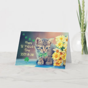 Sister-in-Law St. Patrick’s Day Kitten w/ Daisies Card