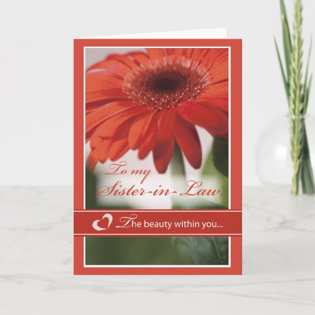 Sister-in-Law Valentine Gerber Daisy Holiday Card (Front)